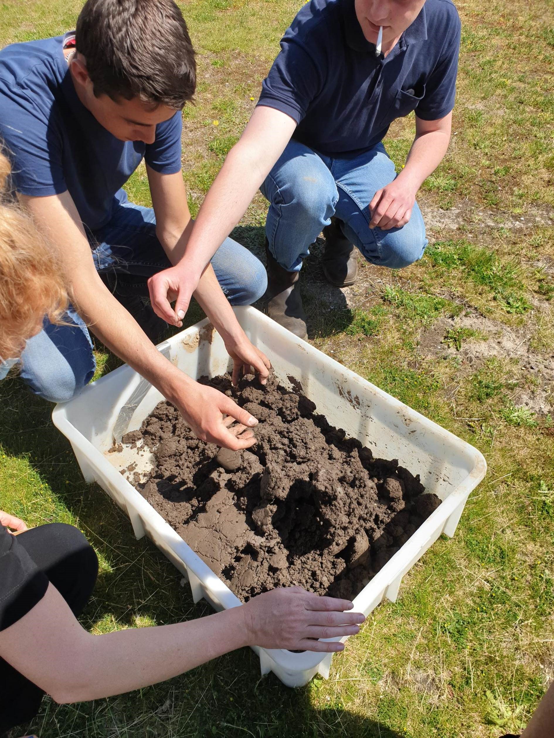 leerlingen bekijken grond 